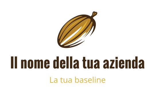 Design del logo elegante di baccello di cacao in tonalità dorate e marroni