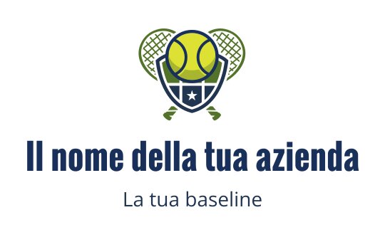 Logo giocoso con una racchetta da tennis e una palla in colori vivaci