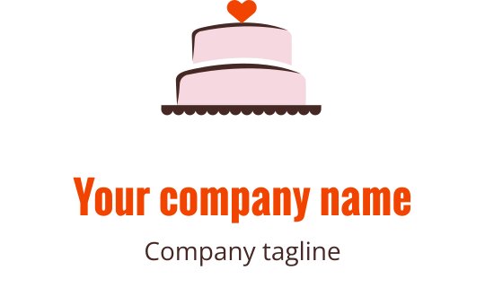 Logo giocoso con una torta rosa e accenti marroni e arancioni