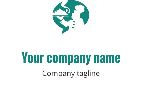 Logo design con silhouette di chef e vassoio in turchese e nero