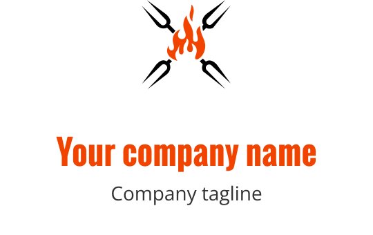 Logo audace con fiamma sopra testo stilizzato in arancione e grigio