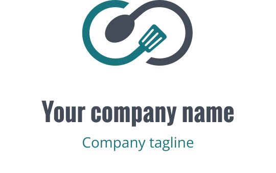 Logo moderno in turchese e verde con utensile da cucina stilizzato