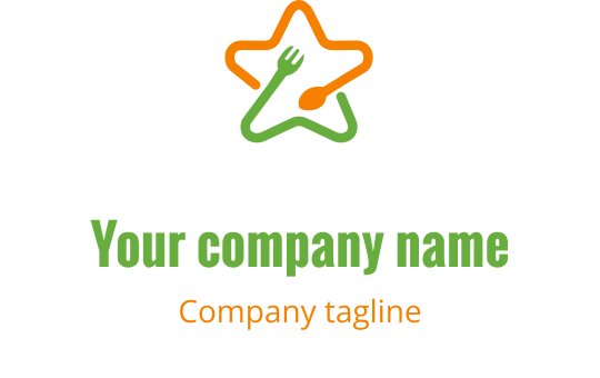 Logo moderno con un utensile da cucina stilizzato in arancione e lime