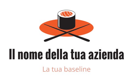 Logo di sushi con un rotolo su un piatto arancione e bacchette