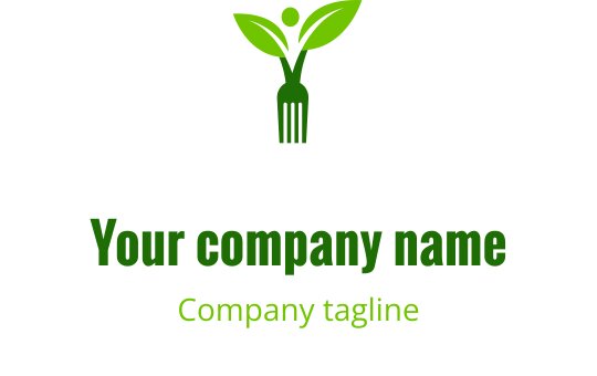 Logo moderno verde con una forchetta e foglie