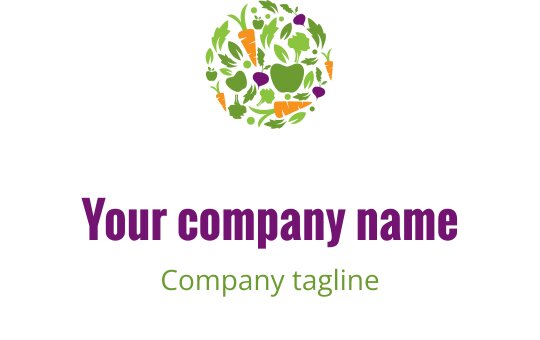 Logo colorato con un arrangiamento circolare di verdure e foglie