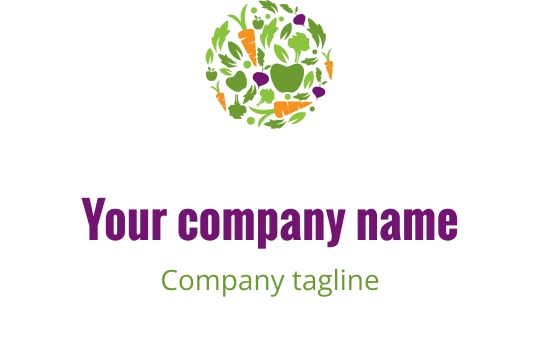 Logo colorato con un arrangiamento circolare di verdure e foglie