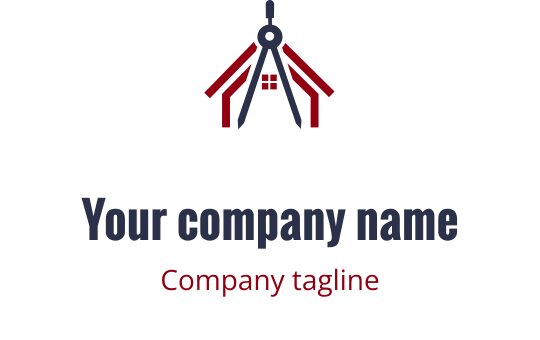 Design del logo professionale con una bussola e un tetto in rosso e blu navy