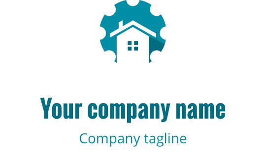 Design del logo moderno con una casa all'interno di una forma a ingranaggio