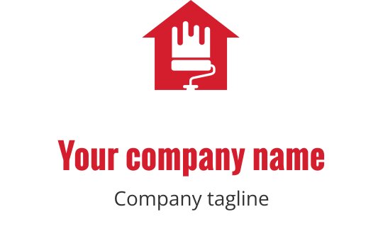 Logo di una casa creativa con rullo di vernice e tetto rosso