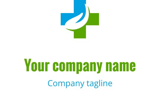 Design del logo moderno con elementi di foglia verde e croce blu
