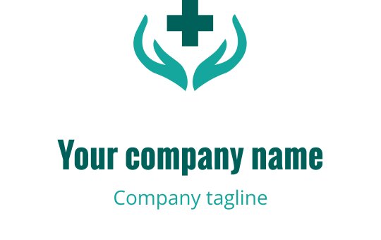 Logo di mani premurose con una croce in turchese e bianco