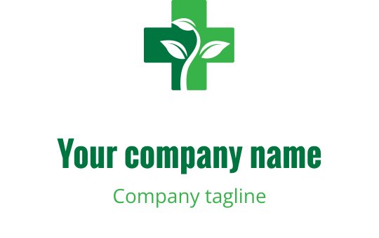Logo moderno verde con una pianta all'interno di una forma a croce