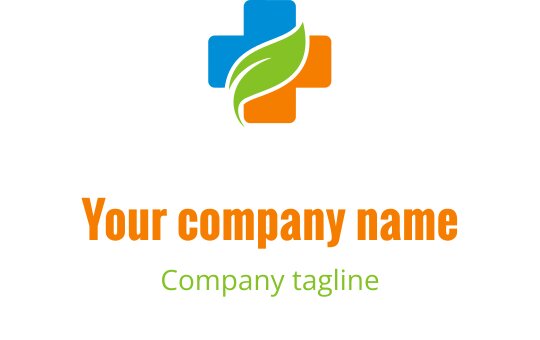 Design del logo moderno con una foglia verde e elementi incrociati colorati