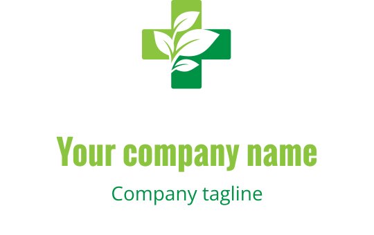 Logo moderno verde con simbolo di foglia e croce