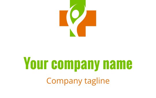Design del logo moderno con una croce verde e arancione e una figura dinamica