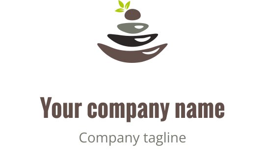 Logo equilibrato con pietre impilate e una foglia verde