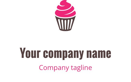 Logo di cupcake giocoso con glassa rosa e involucro marrone