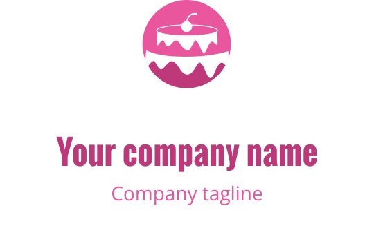 Logo design giocoso in rosa e rosso con una torta stilizzata
