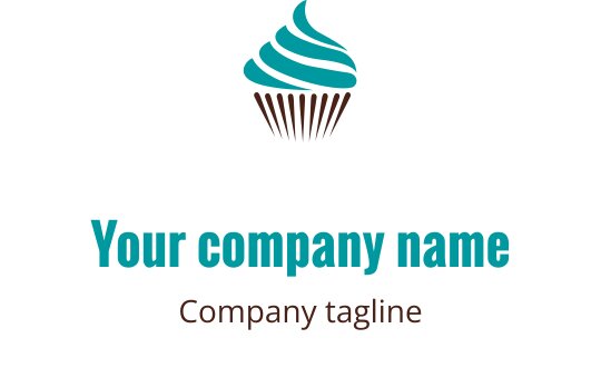 Logo di cupcake con glassa turchese e involucro marrone