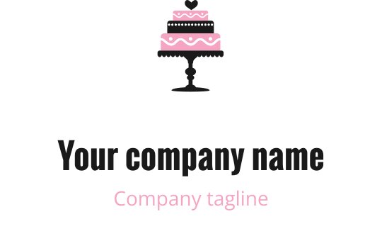 Logo elegante nero e rosa con una forma di torta stilizzata