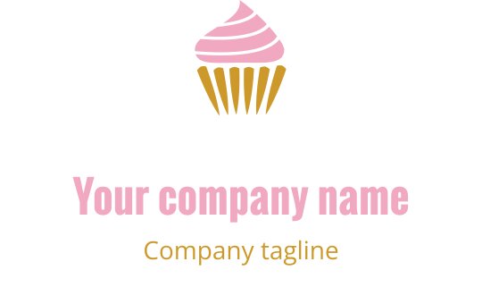 Logo di cupcake giocoso con glassa rosa e involucro dorato