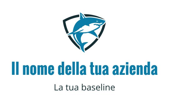 Logo di squalo audace all'interno di uno scudo, con tonalità blu