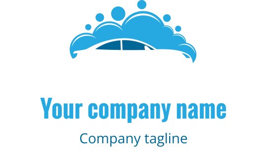 Logo moderno blu con silhouette di auto e bolle