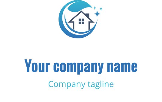 Design del logo moderno con una casa all'interno di un'onda blu circolare