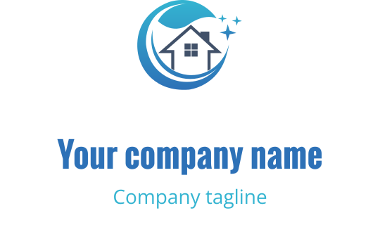 Design del logo moderno con una casa all'interno di un'onda blu circolare