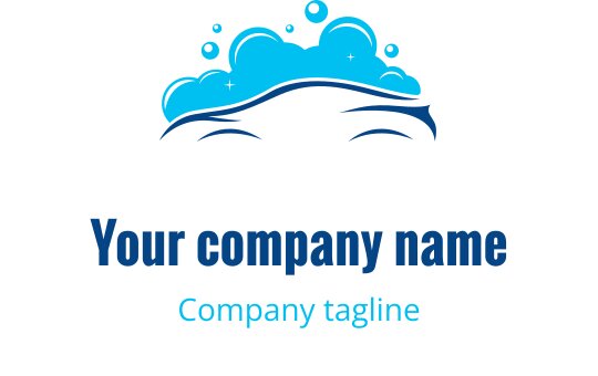 Logo design di un'onda blu pulita con bolle e linee fluide