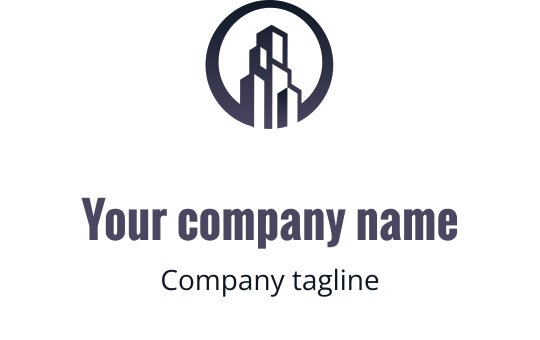 Design del logo moderno con edifici astratti all'interno di una forma circolare