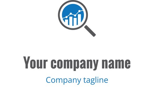 Design del logo moderno con elementi di lente d'ingrandimento e grafico a barre