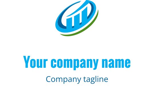 Logo moderno blu e verde con forme curve astratte e barre