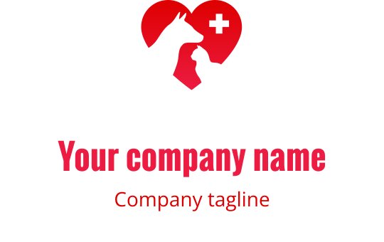 Logo a forma di cuore con silhouette di cane e gatto in rosso
