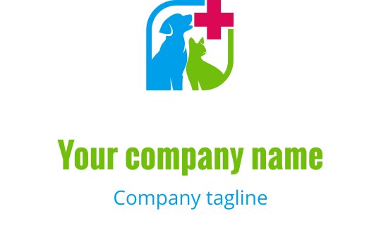 Logo colorato con un cane e un gatto e una croce medica