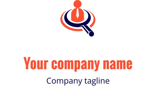 Logo professionale con una lente d'ingrandimento e una figura in giacca