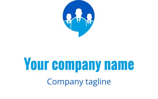 Logo professionale con silhouette di tre figure in tonalità di blu