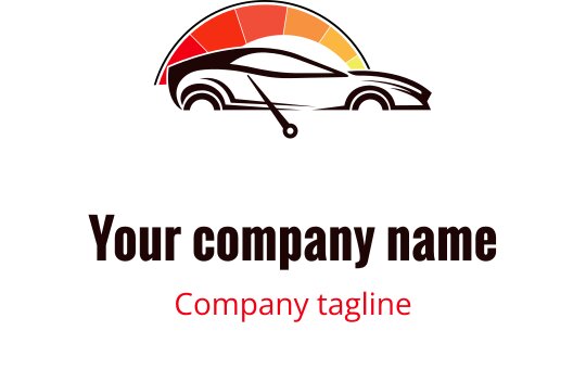 Logo di auto elegante con un tachimetro colorato sopra