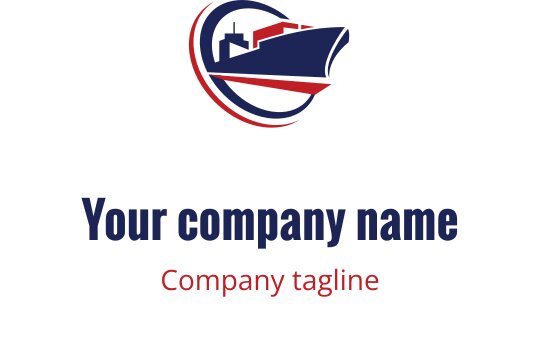 Logo design audace in rosso e blu navy con silhouette stilizzata di una nave
