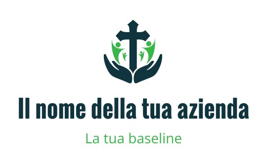 Design del logo moderno con una croce e mani con accenti verdi