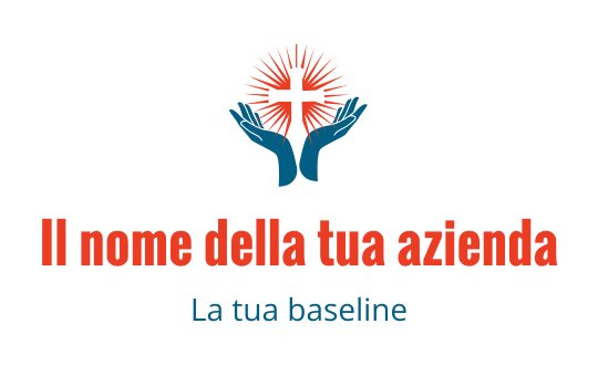 Logo design con mani premurose e elementi di croce e raggi di sole