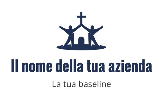 Logo design incentrato sulla comunità con una chiesa e due figure con le braccia alzate