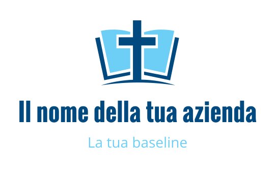 Logo moderno con una croce sopra un libro aperto in blu