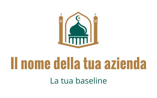 Design del logo elegante con silhouette di moschea, minareti e luna crescente