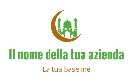 Logo elegante di moschea con una luna crescente e accenti verdi