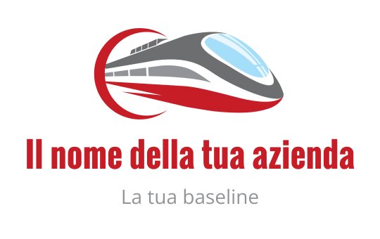 Logo di treno elegante in rosso e grigio con una curva dinamica
