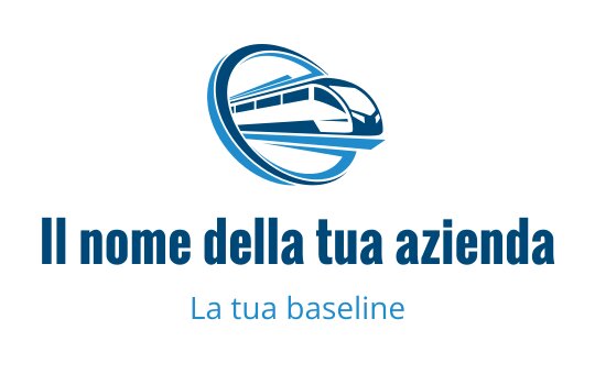 Logo design moderno di un treno blu con elemento di movimento circolare