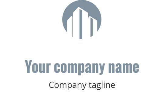 Logo design turchese con silhouette stilizzata di un edificio moderno