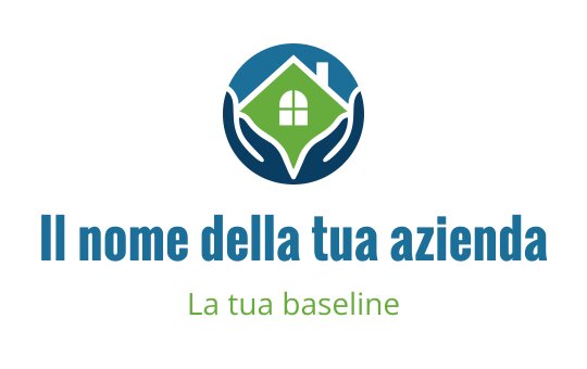 Logo moderno con una casa sostenuta da due mani in blu e verde
